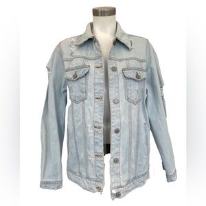 IRIS Basic & Contemporary Distressed Jean Jacket Womens Medium Light Wash